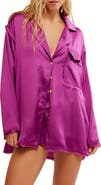 Free People Like Honey Long-Sleeve Satin Pajama Shirt