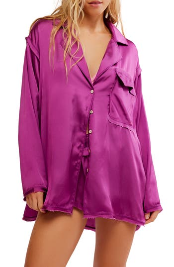 Free People Like Honey Long-sleeve Satin Pajama Shirt