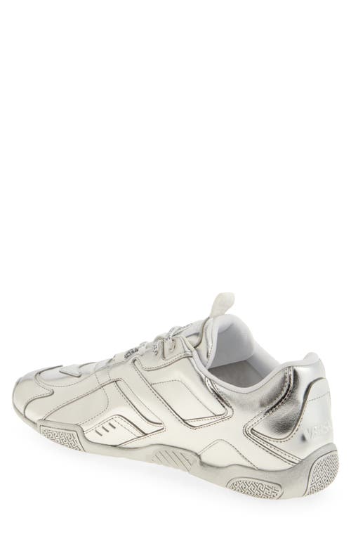 Versace Galaxia Metallic Leather Sneaker In Silver