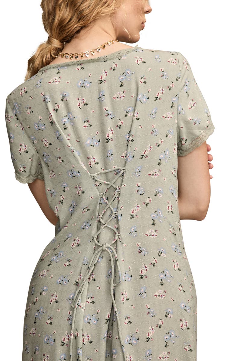 Lucky Brand Simone Floral Lace Trim Midi Dress, Alternate, color,