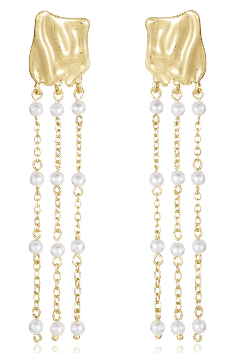 Faux Pearl Triple Chain Drop Earrings, Main, color, GOLD