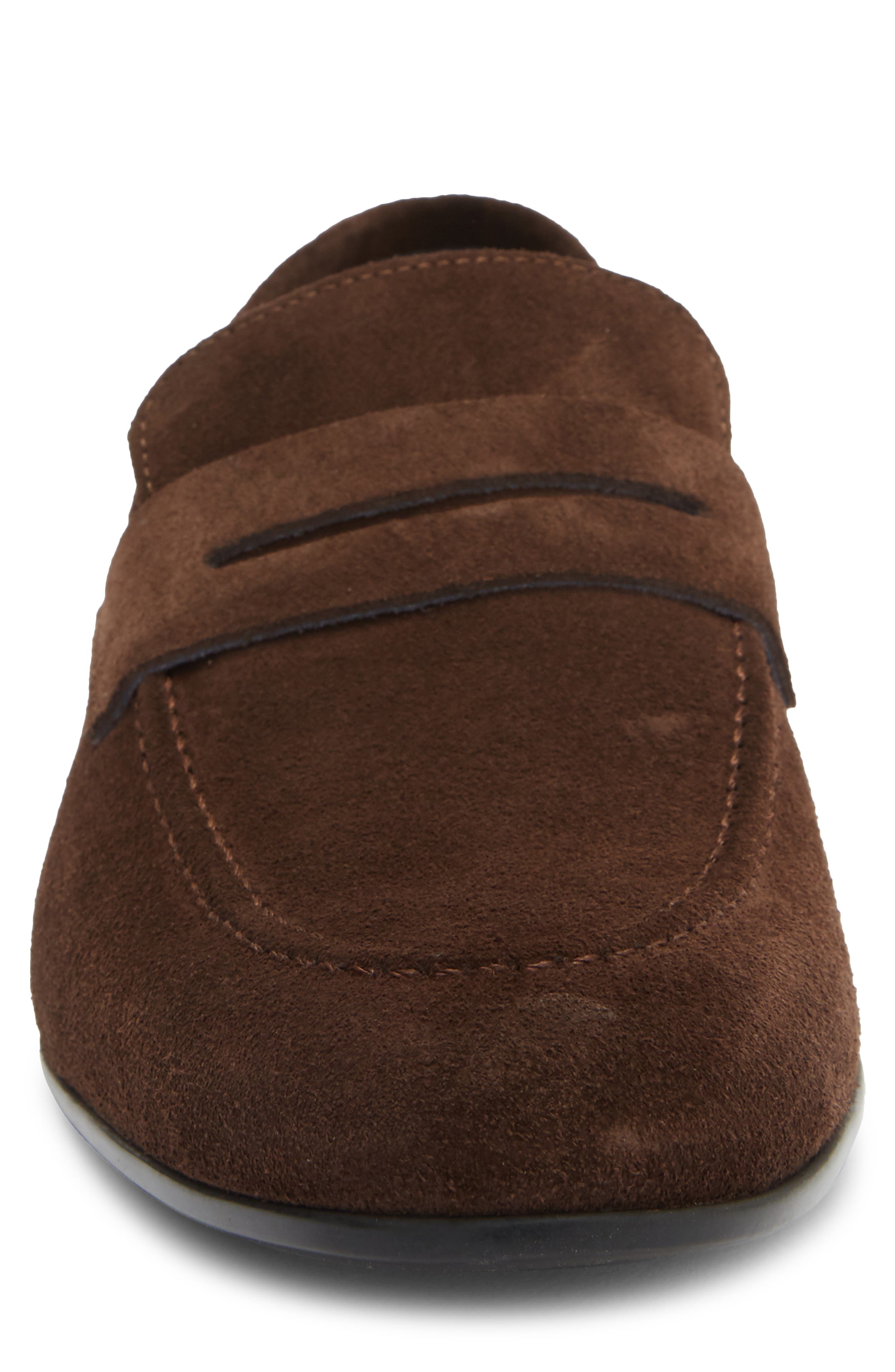 Valerio Penny Loafer, Alternate, color, DARK BROWN SUEDE