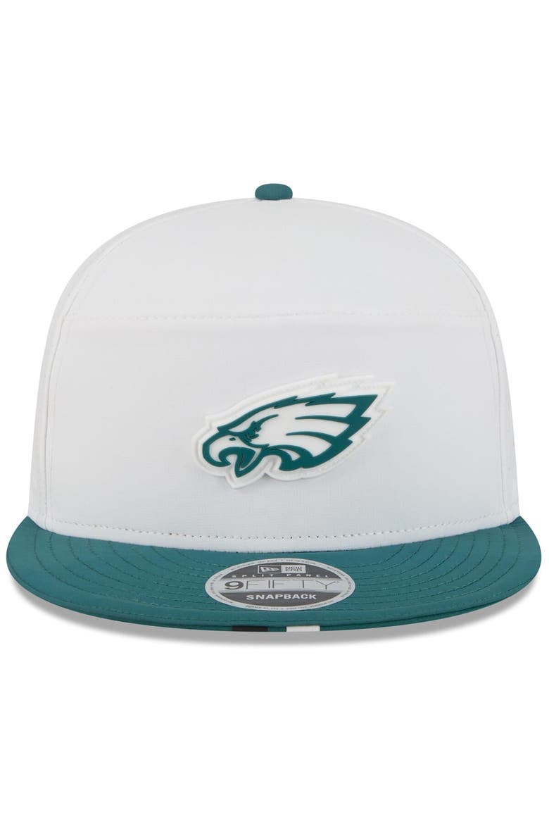 Men's New Era  White/Midnight Green Philadelphia Eagles 2025 NFL Training Camp Split Panel 9FIFTY Snapback Hat, Alternate, color, White