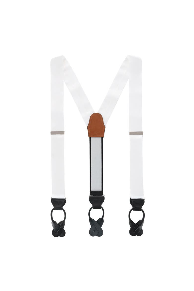 Big & Tall Dutton Solid Colored Silk Button End Suspenders, Alternate, color, White