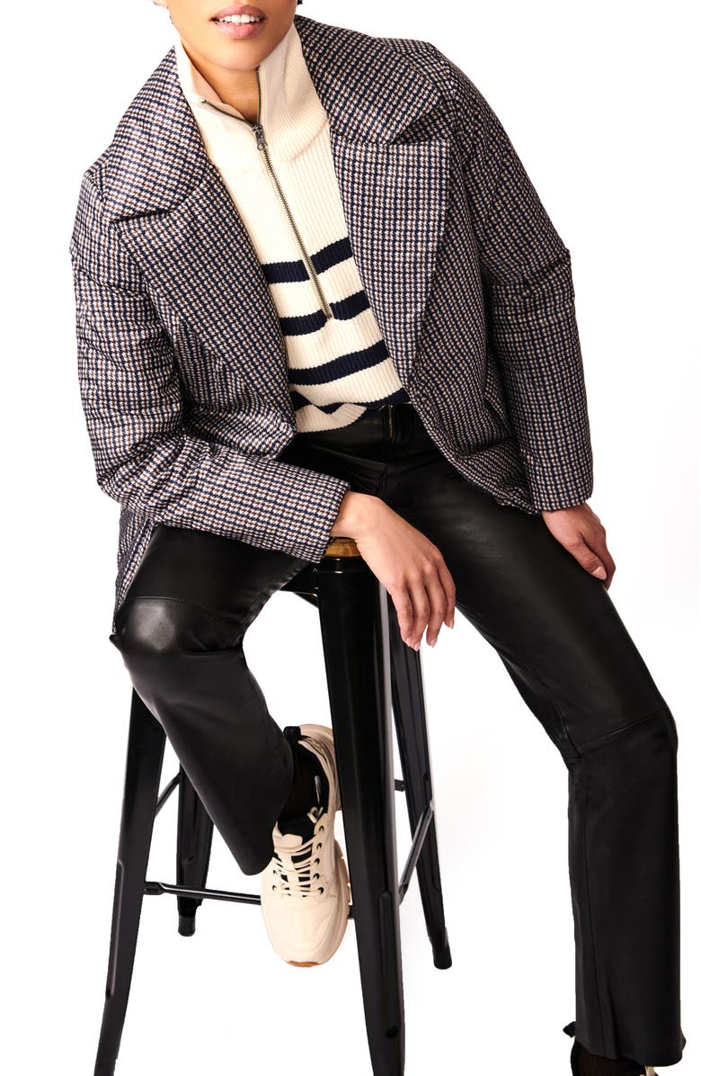 Bernardo Houndstooth Recycled Polyester Puffer Blazer, Alternate, color, Blackbrown