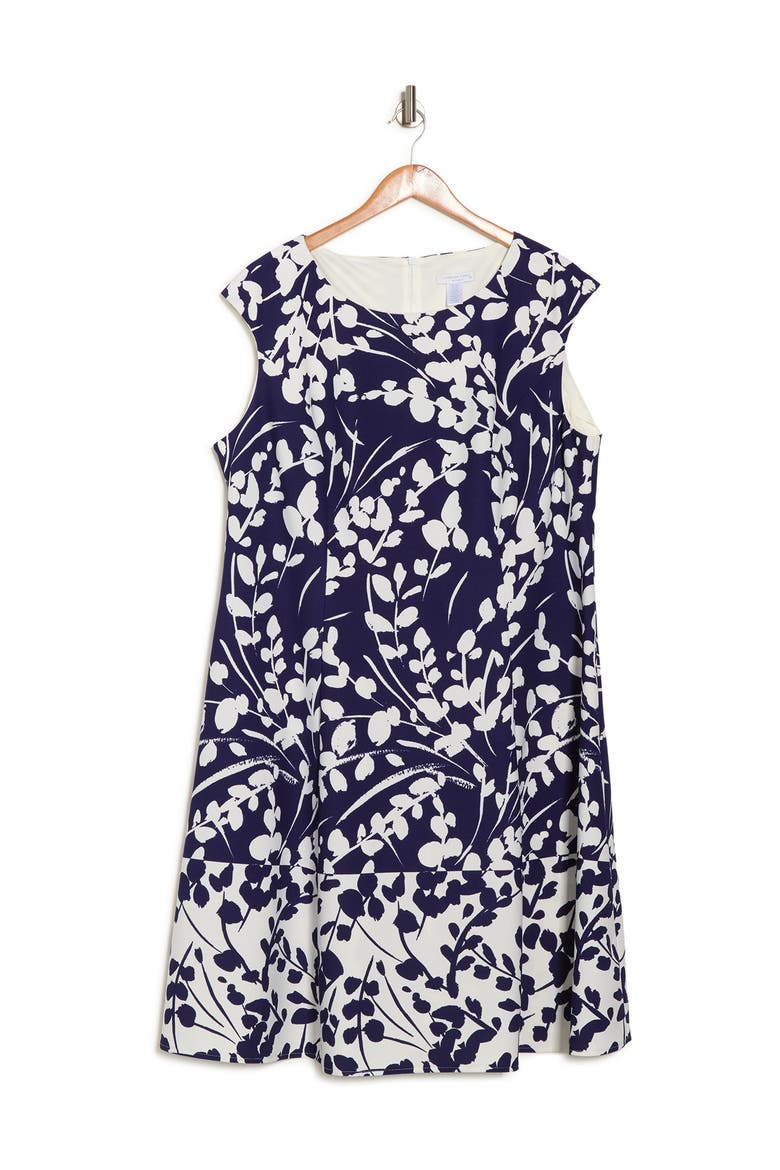 Cap Sleeve Fit & Flare Dress, Alternate, color, NAVY IVORY