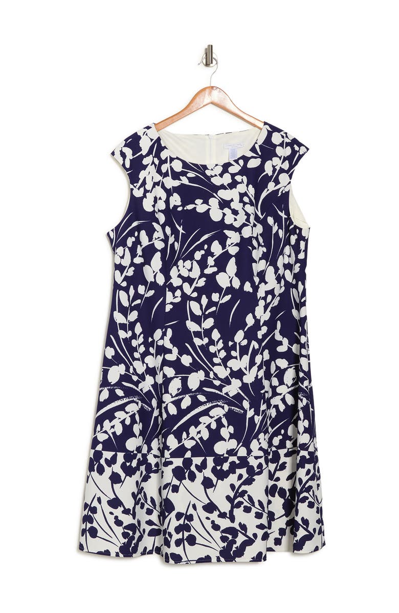 London Times Cap Sleeve Fit & Flare Dress, Alternate, color, Navy Ivory