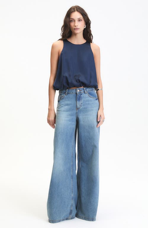 Deluc Leonard Crop Sleeveless Satin Top In Blue