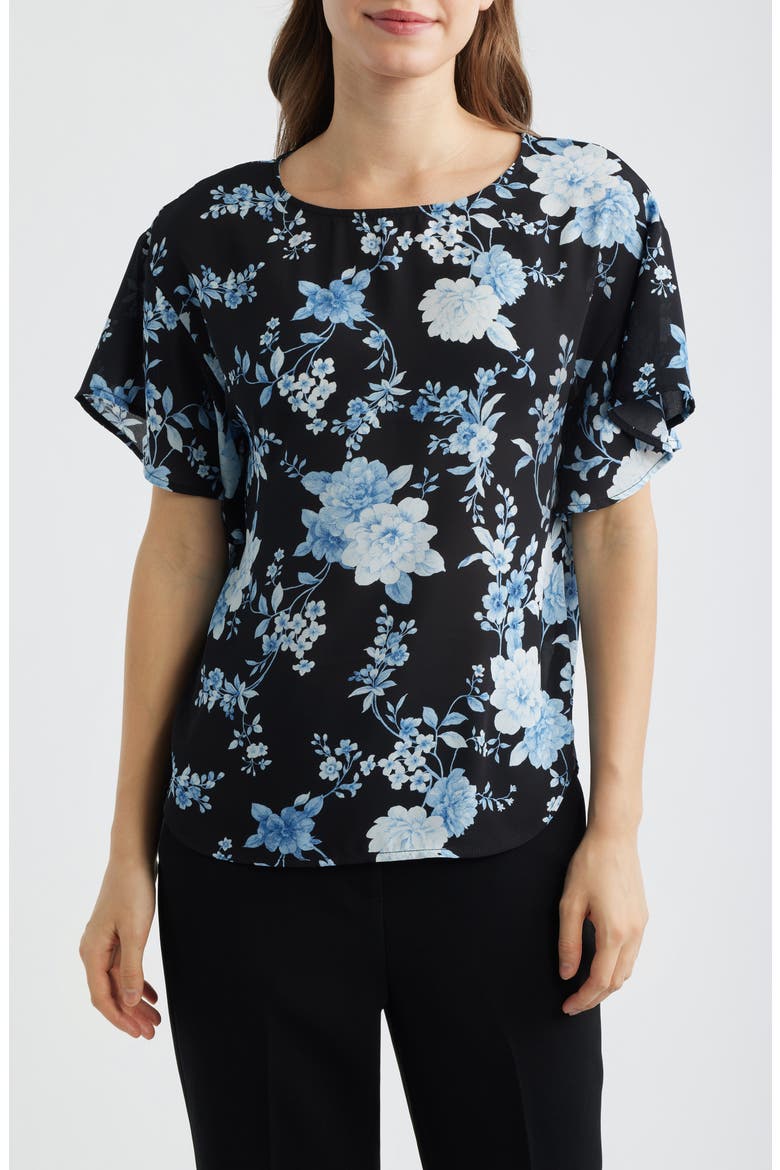 Floral Flutter Sleeve T-Shirt, Main, color, ANNE BLACK MULTI