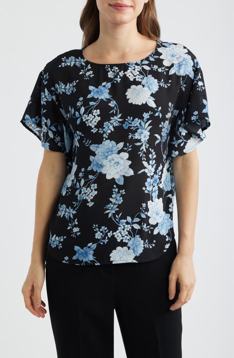 Floral Flutter Sleeve T-Shirt (Regular & Petite)