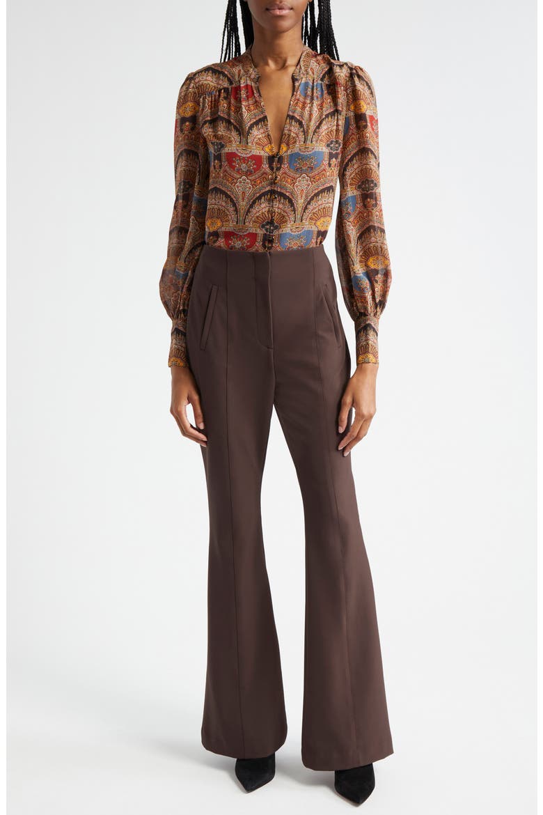 Esmeralda Print Silk Top, Alternate, color, DARK CHOCOLATE MULTI