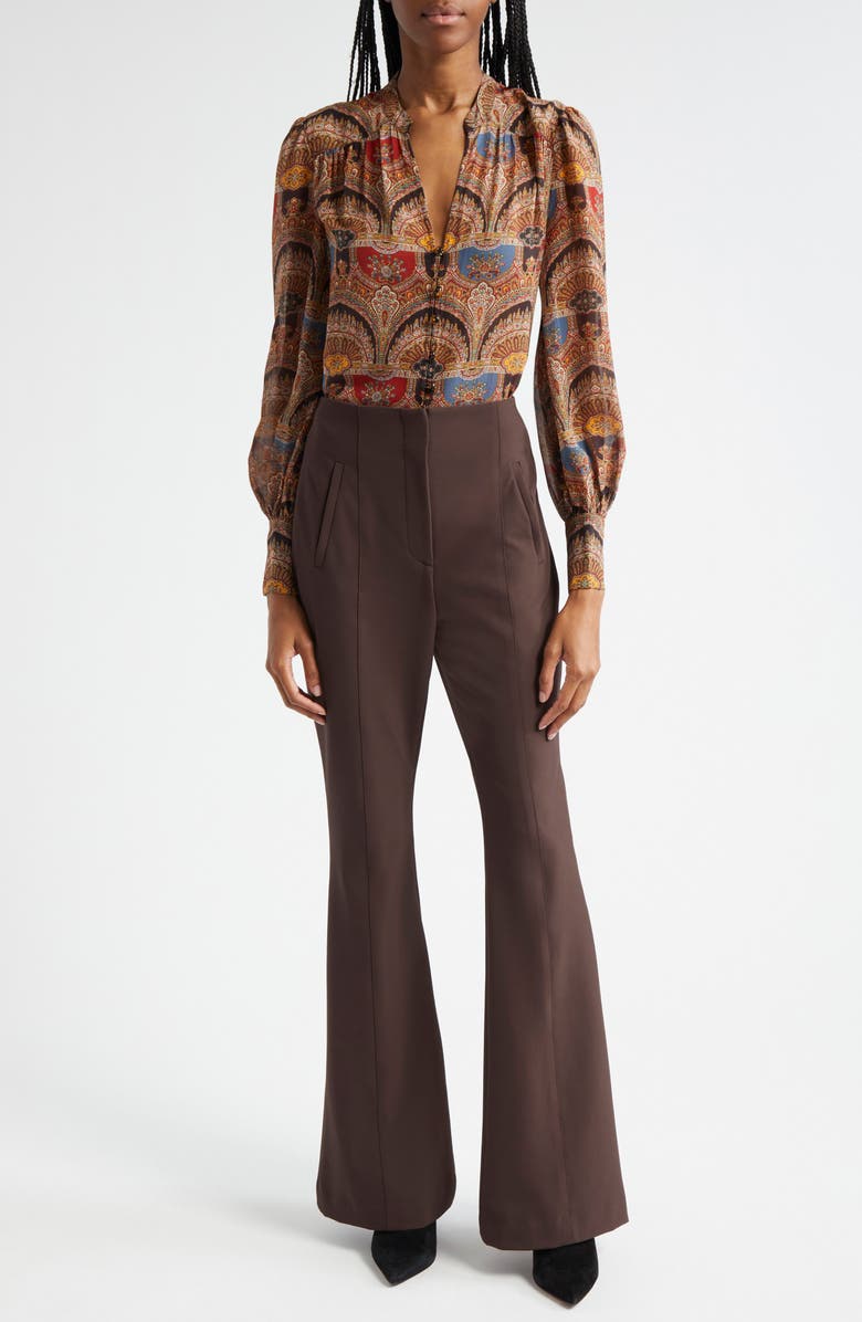 Veronica Beard Esmeralda Print Silk Top, Alternate, color, Dark Chocolate Multi