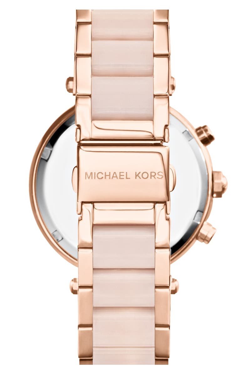 MICHAEL Michael Kors Michael Kors 'Parker' Blush Acetate Link Chronograph Watch, 39mm, Alternate, color, Rose Gold