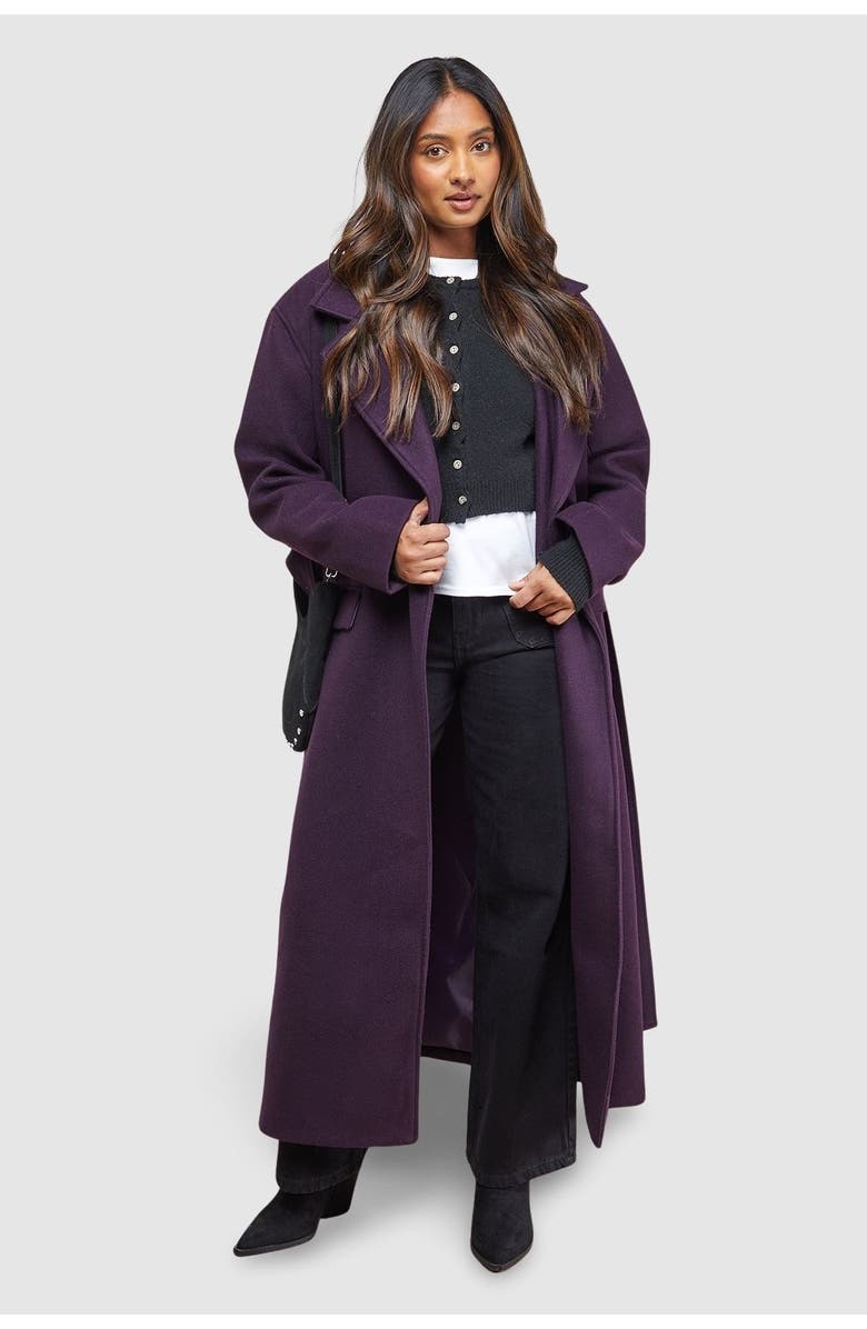 Oasis Tie Belt Detail Midi Coat, Main, color, Berry
