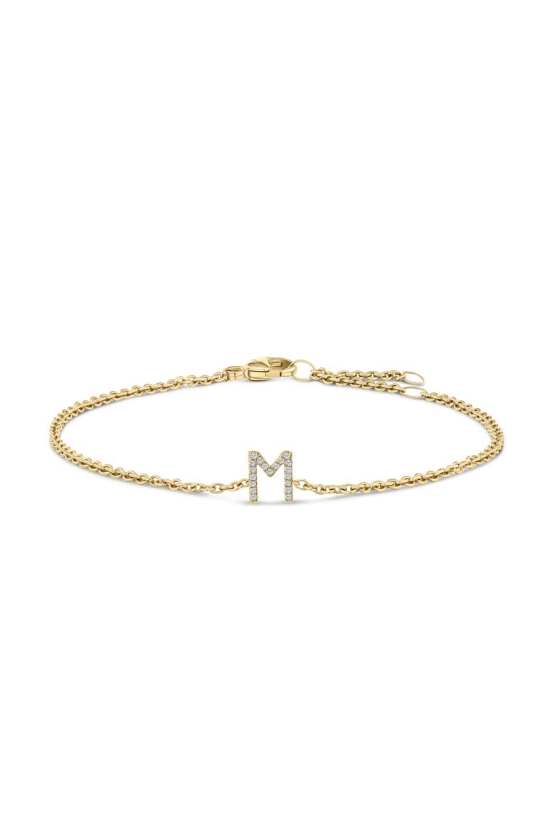 10K Gold Diamond Accent "A-Z" Initial Charm and Link Bracelet, Main, color, Yellow | M