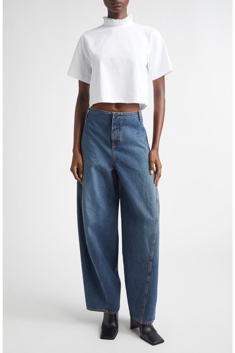 Ribbon Collar Crop T-Shirt, Alternate, color, BLANC