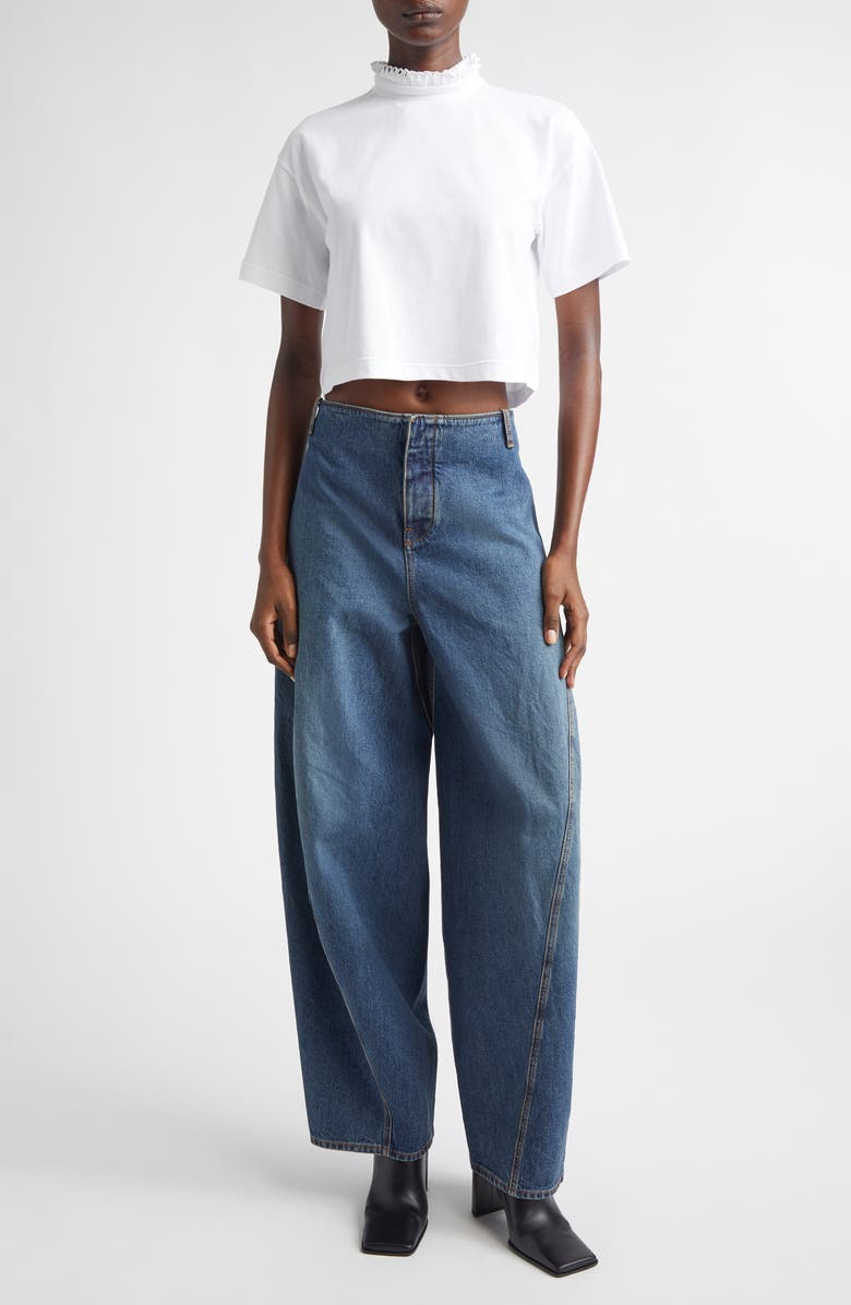 Alaïa Ribbon Collar Crop T-Shirt, Alternate, color, Blanc