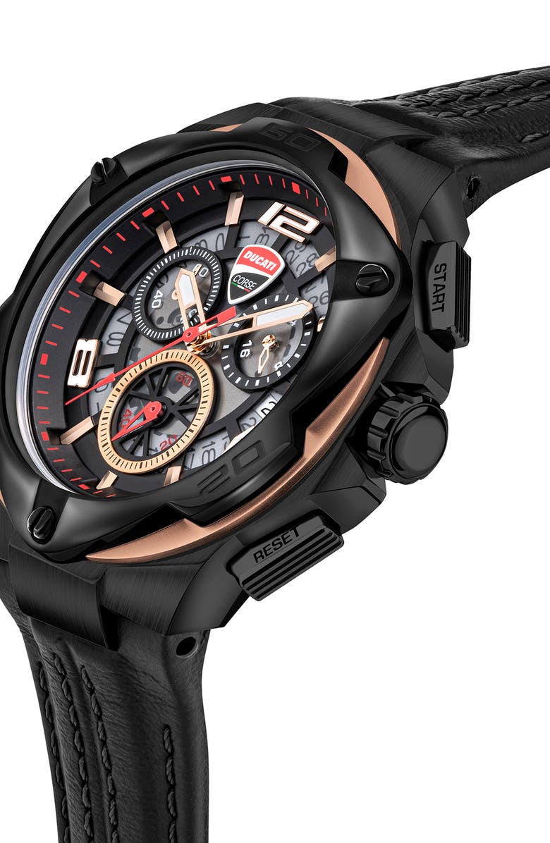 Ducati Corse Motore Leather Strap Chronograph Watch, 49mm x 56mm, Alternate, color, 