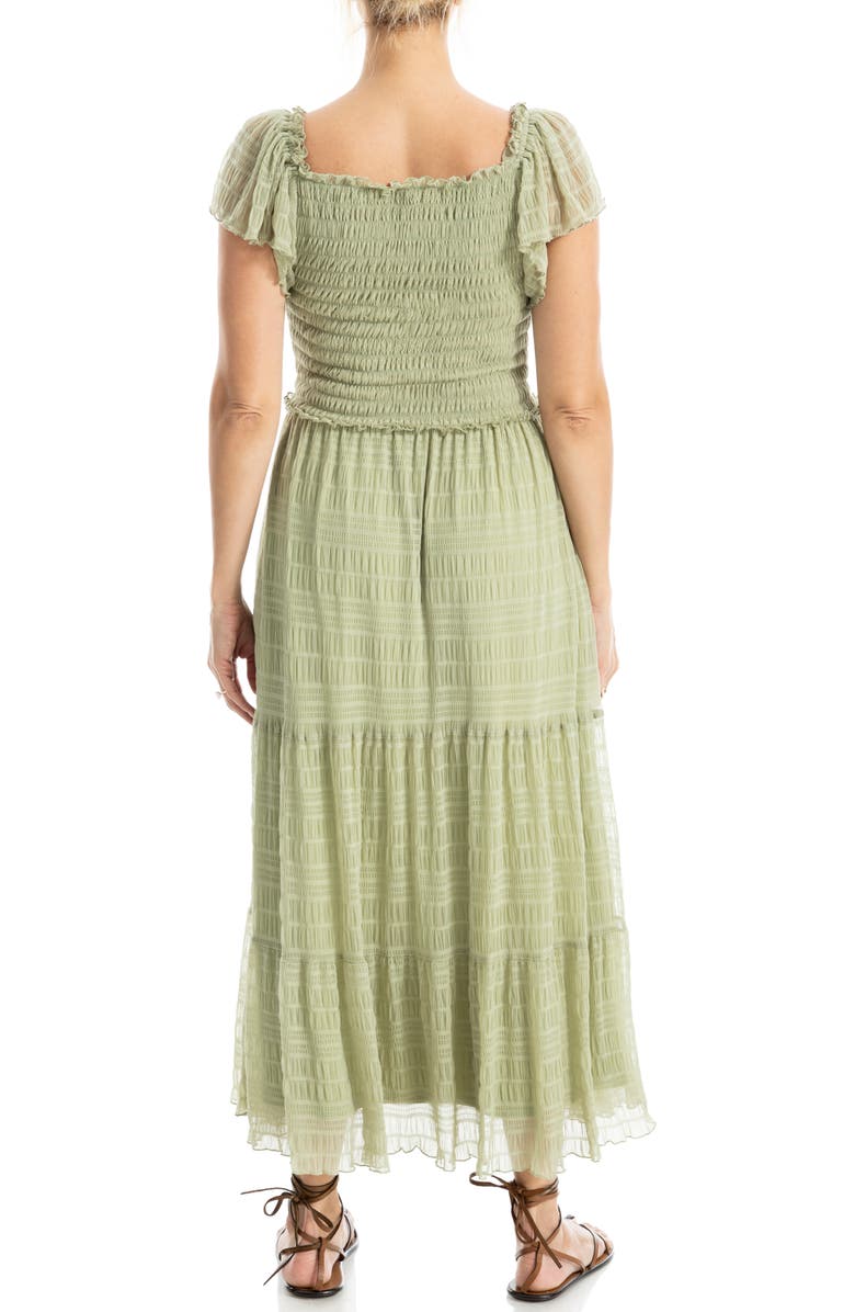 MAX STUDIO Flutter Sleeve Smocked Mesh Midi Dress, Alternate, color,