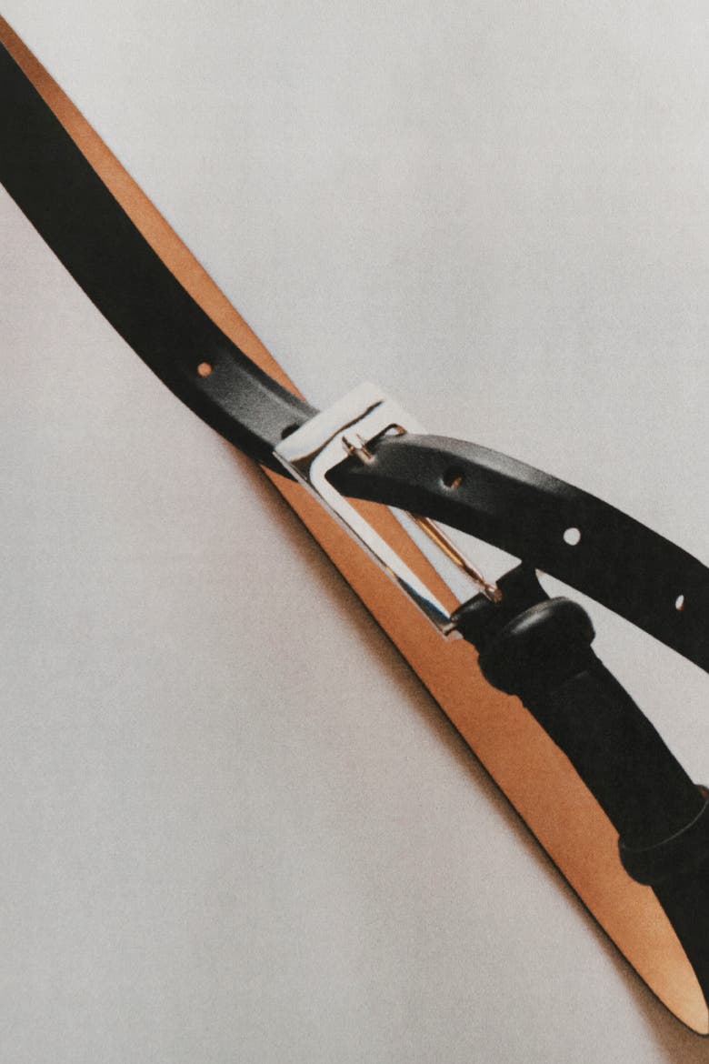 Elongated-buckle Leather Belt, Alternate, color, BLACK