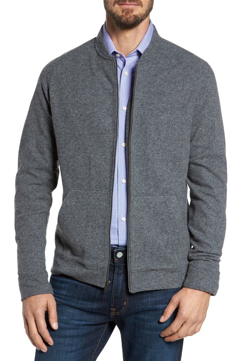 Wool Blend Fleece Bomber Jacket, Main, color, GREY CHARCOAL
