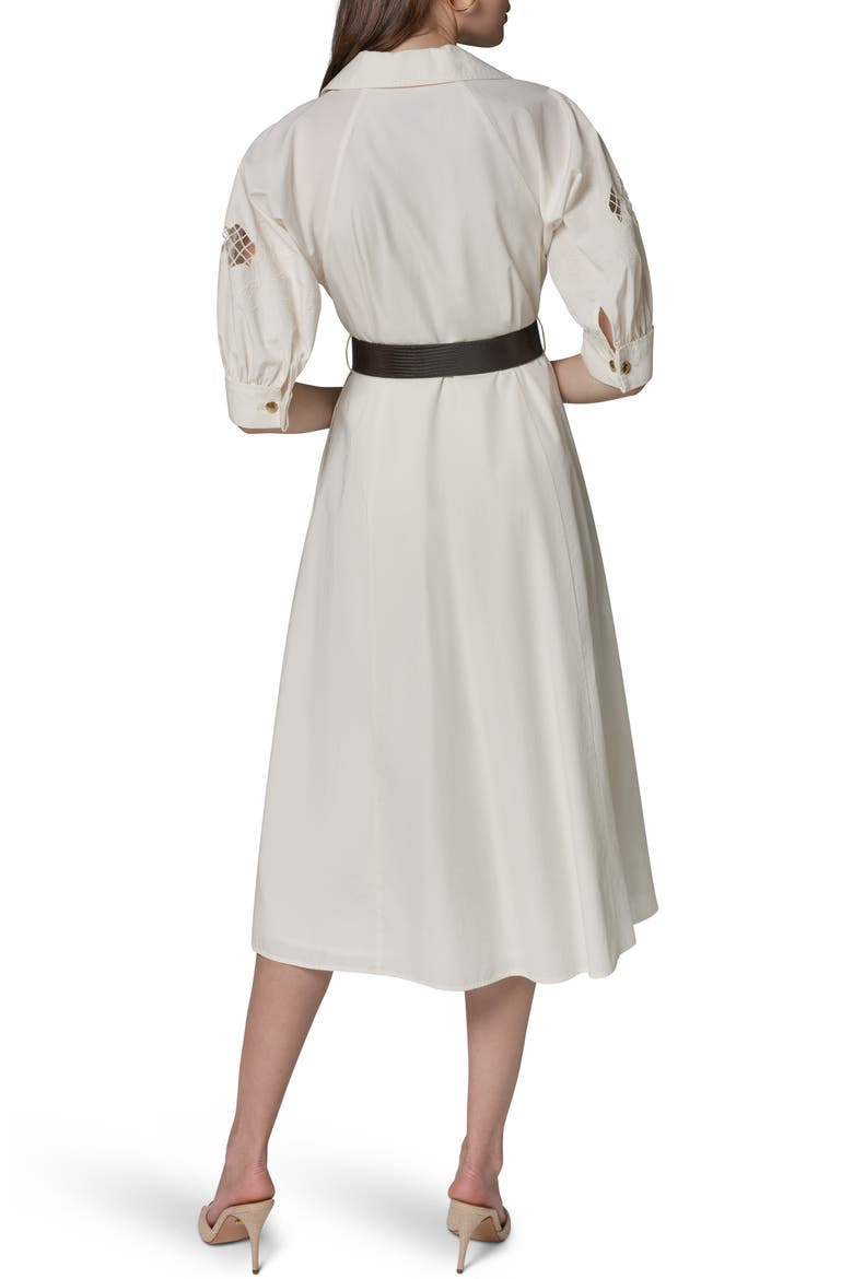 Embroidered Puff Sleeve Belted Cotton Shirtdress, Alternate, color, CREAM/ CREAM