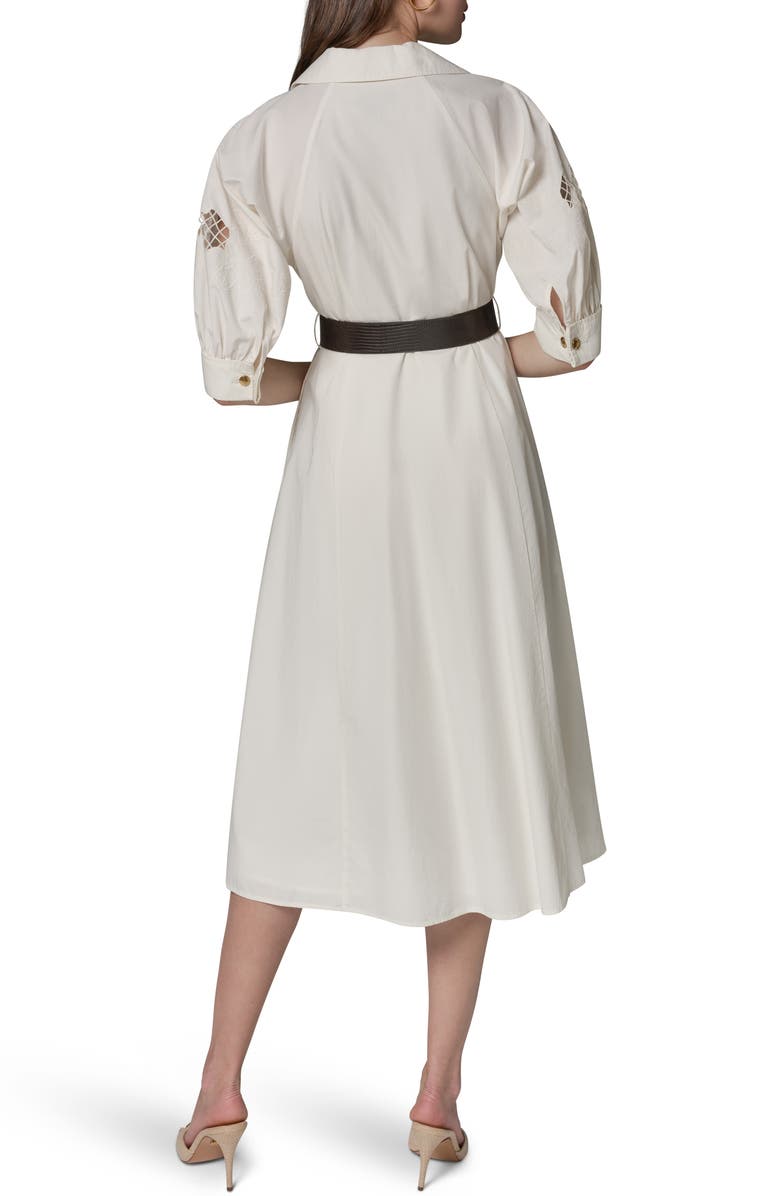 Donna Karan New York Embroidered Puff Sleeve Belted Cotton Shirtdress, Alternate, color, Cream/ Cream