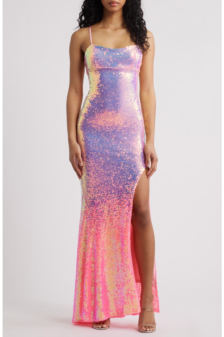 pink ombre sequin dress Long Sleeve Ombre Sequin Short Dress Ombre Sequin Long Sleeve Mini Mac  Duggal 10029