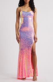Jump Apparel Ombré Sequin Lace-Up Back Gown