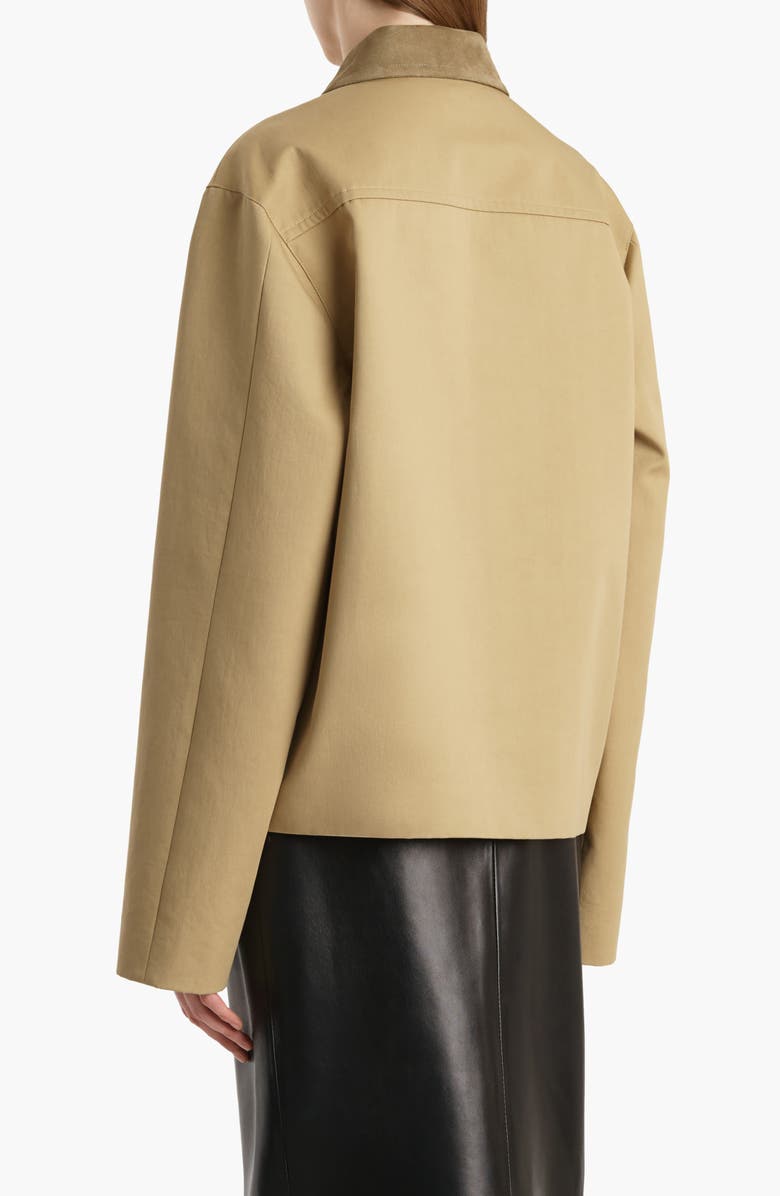 Khaite Wyatt Suede Collar Cotton Gabardine Chore Coat, Alternate, color, Wheat