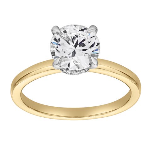 Lila 14K Gold Round Lab Grown Diamond Hidden Halo Ring - 1.5 Ct