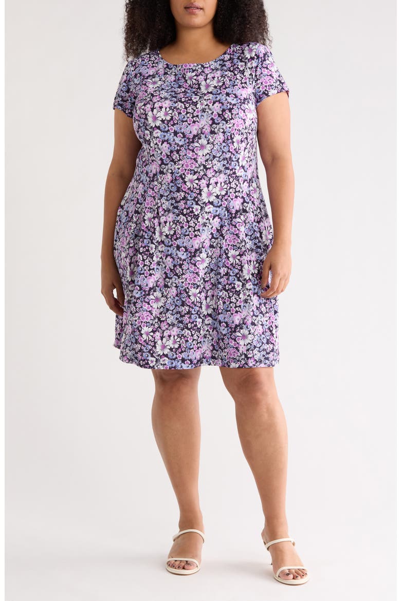 Floral Short Sleeve Shift Dress, Main, color, ORCHID