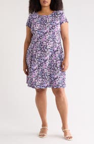 Connected Apparel Floral Short Sleeve Shift Dress