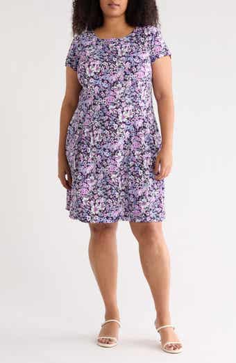 Connected Apparel Floral Short Sleeve Shift Dress