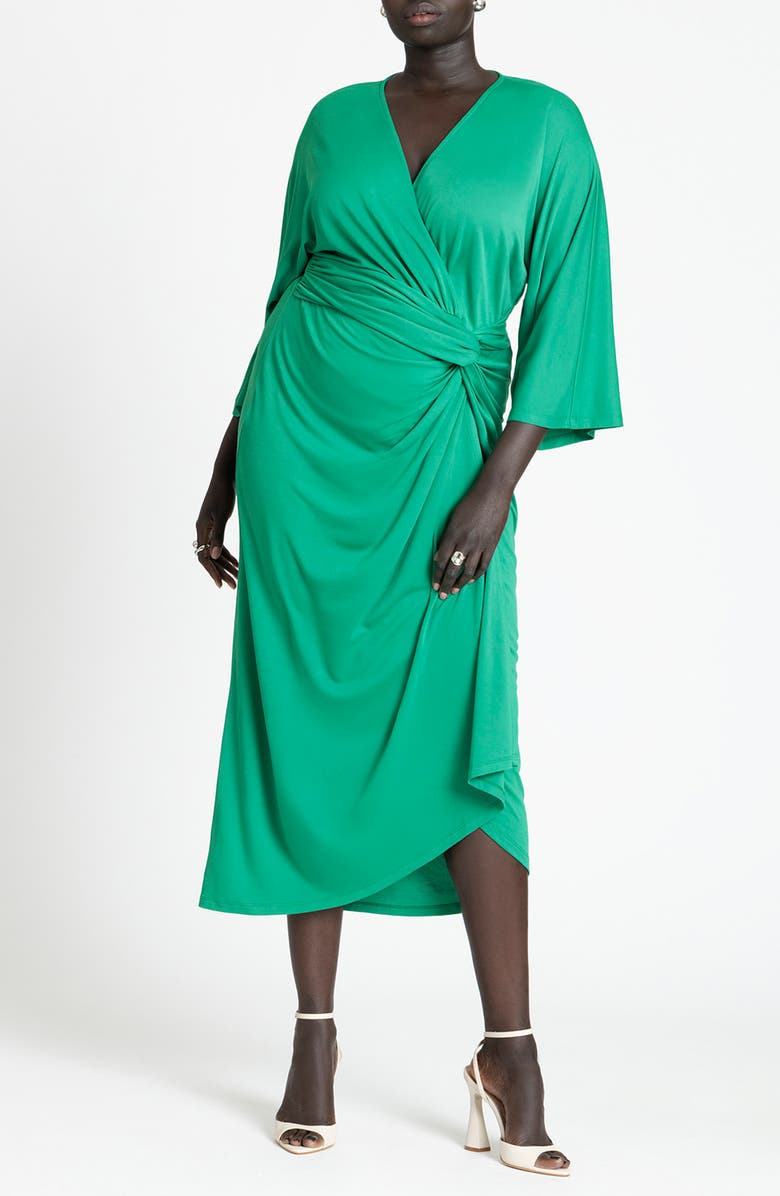 ELOQUII Twisted Waist Long Sleeve Maxi Dress, Main, color,