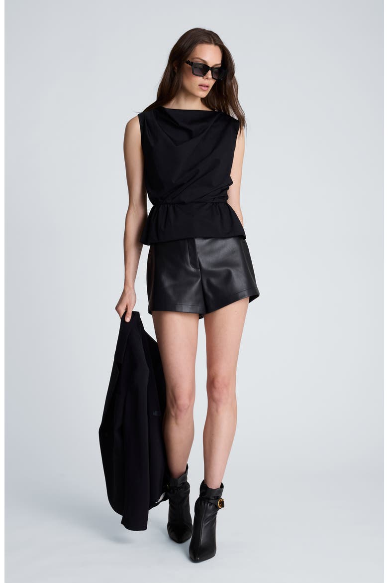 Pleated Cowl Neck Peplum Top, Alternate, color, BLACK