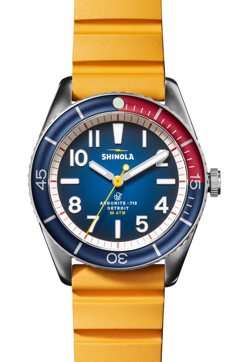 Shinola Duck Rubber Strap Watch, 42mm, Main, color,