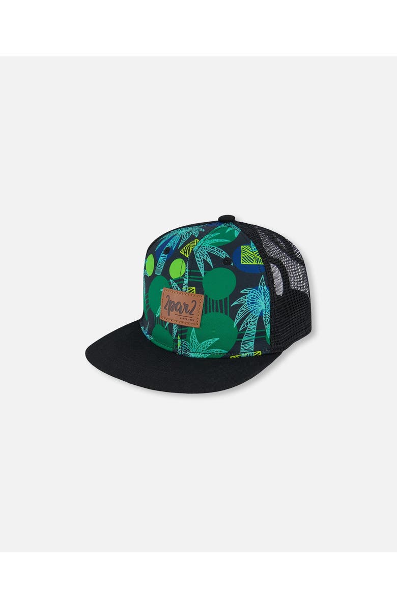Deux par Deux Boy's Printed Cap Green Jungle On Black, Main, color, 