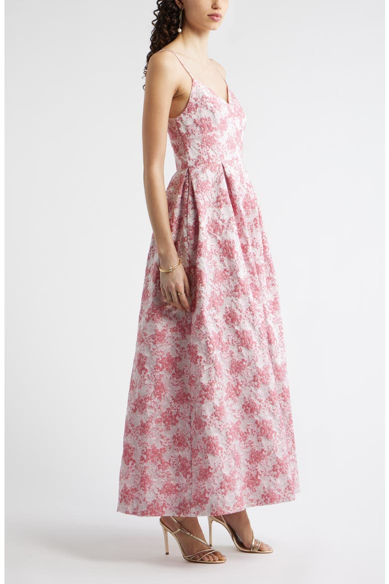 Seamed Bodice Jacquard Gown, Alternate, color, PINK MULTI BROCADE
