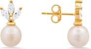 Queen Jewels Dangling Freshwater Pearl & Cubic Zirconia Stud Earrings