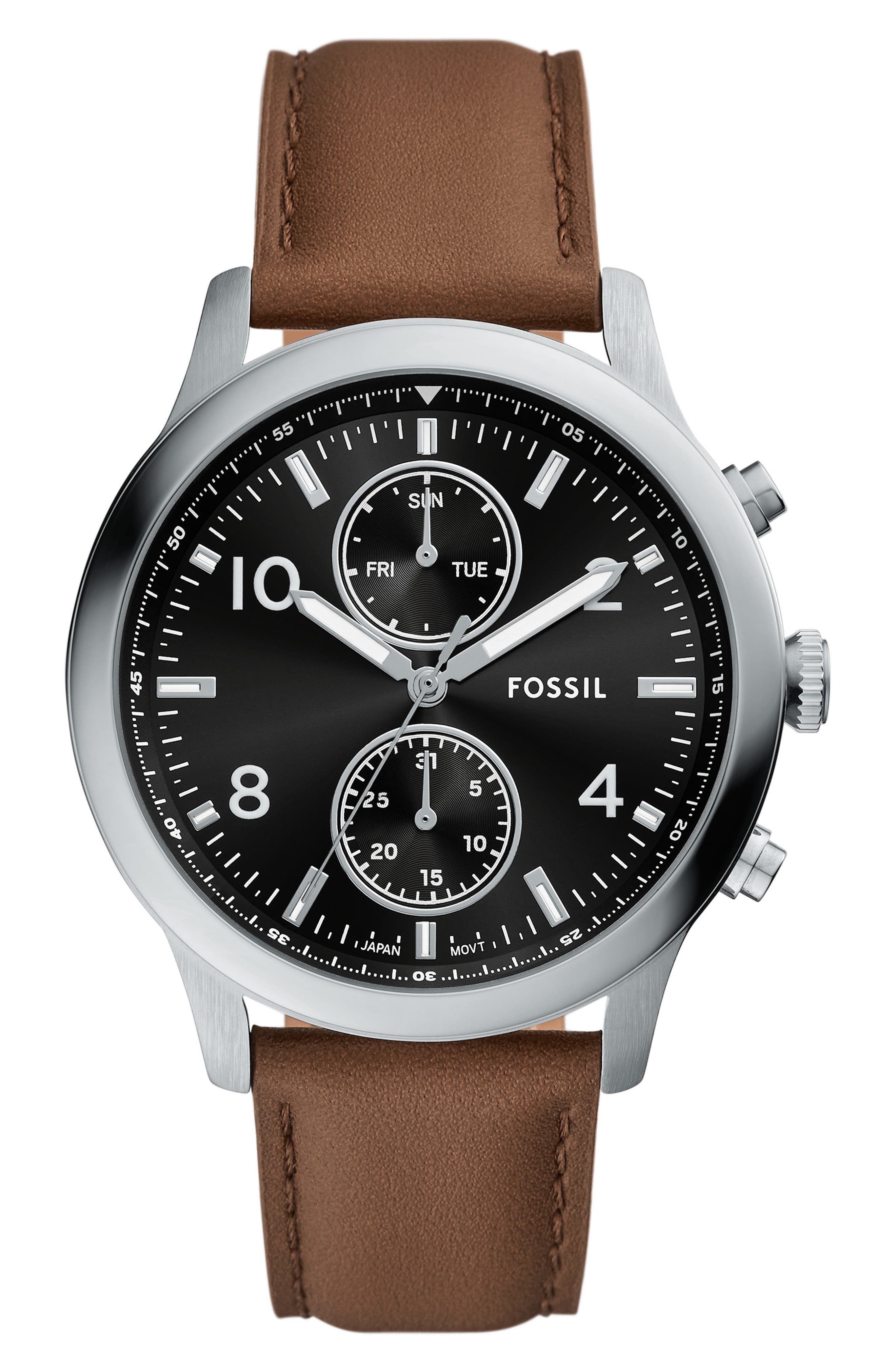 Fossil Bennett Multifunction Leather Strap Watch, 45mm