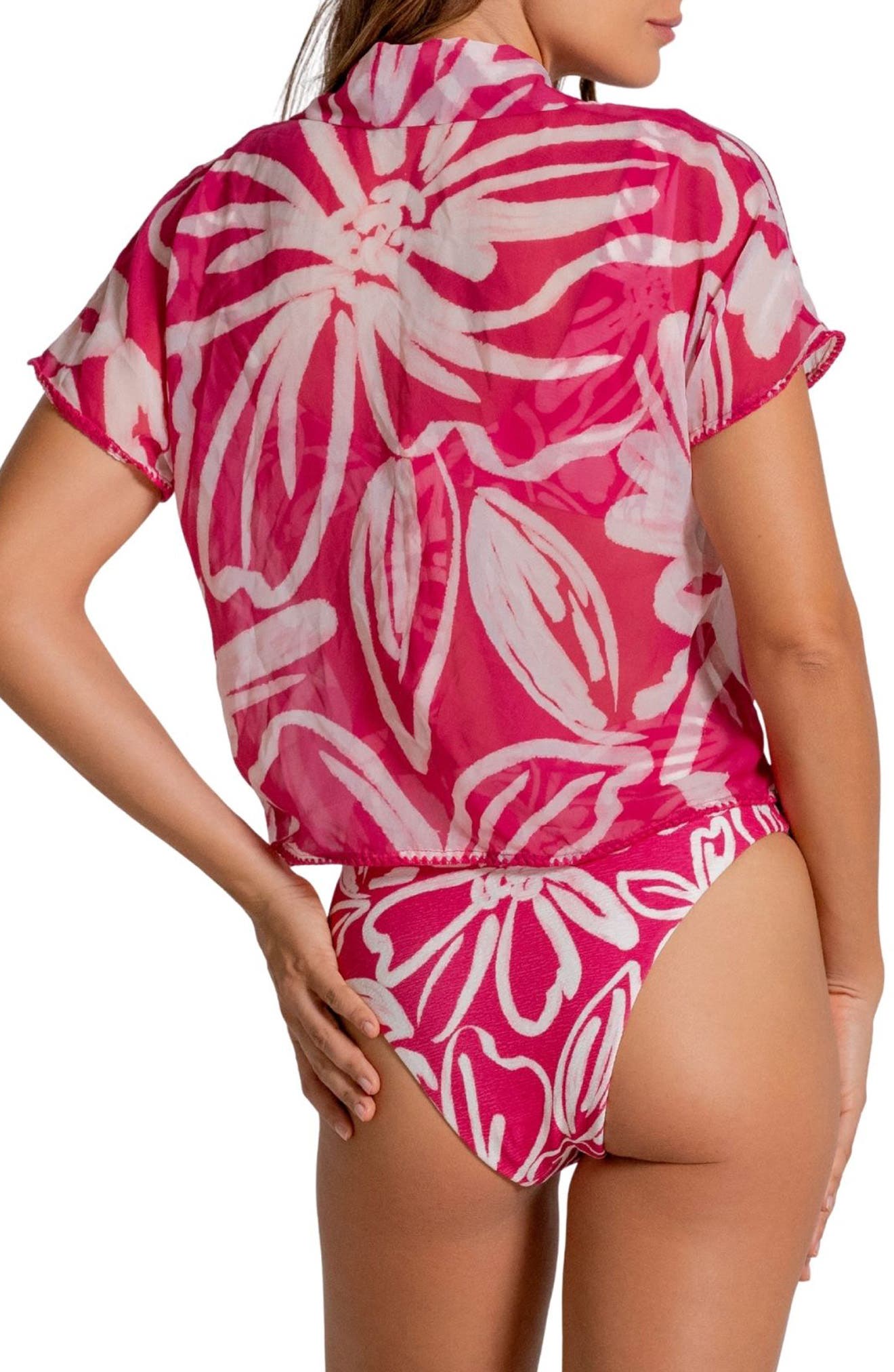 Relaxed Fit Semisheer Crop Cover-Up Shirt - image 2