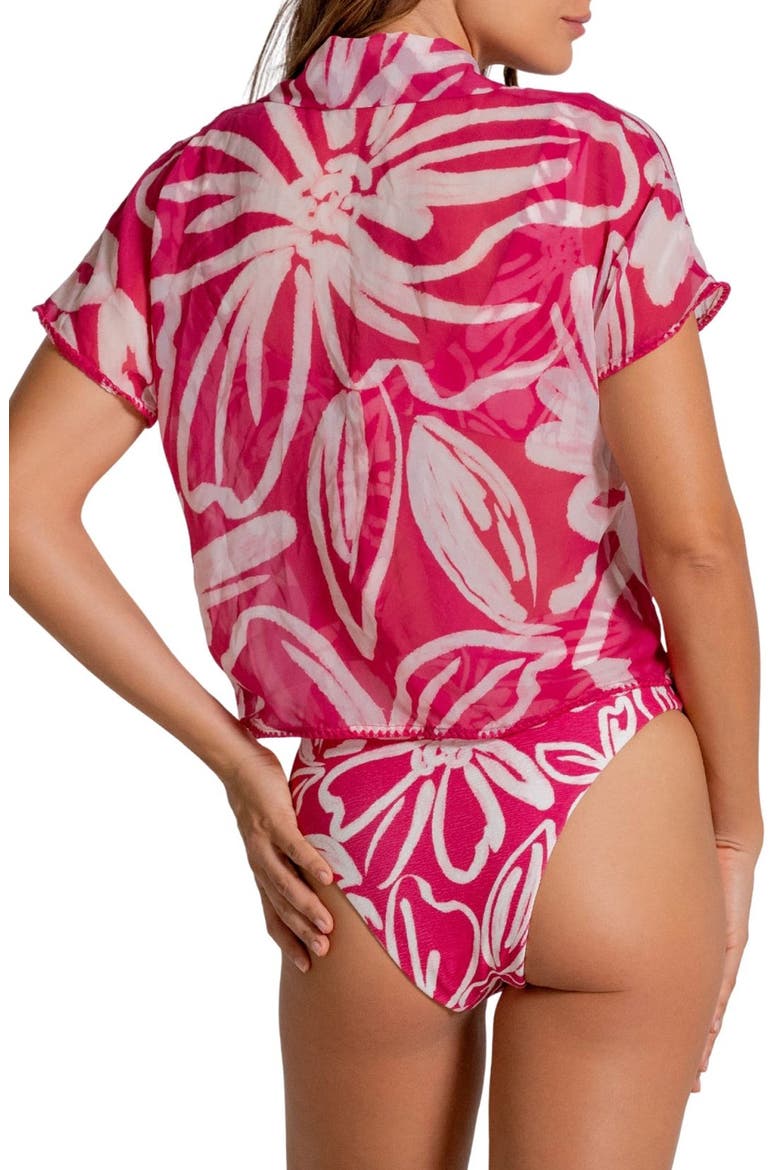 Relaxed Fit Semisheer Crop Cover-Up Shirt, Alternate, color, RASPBERRY