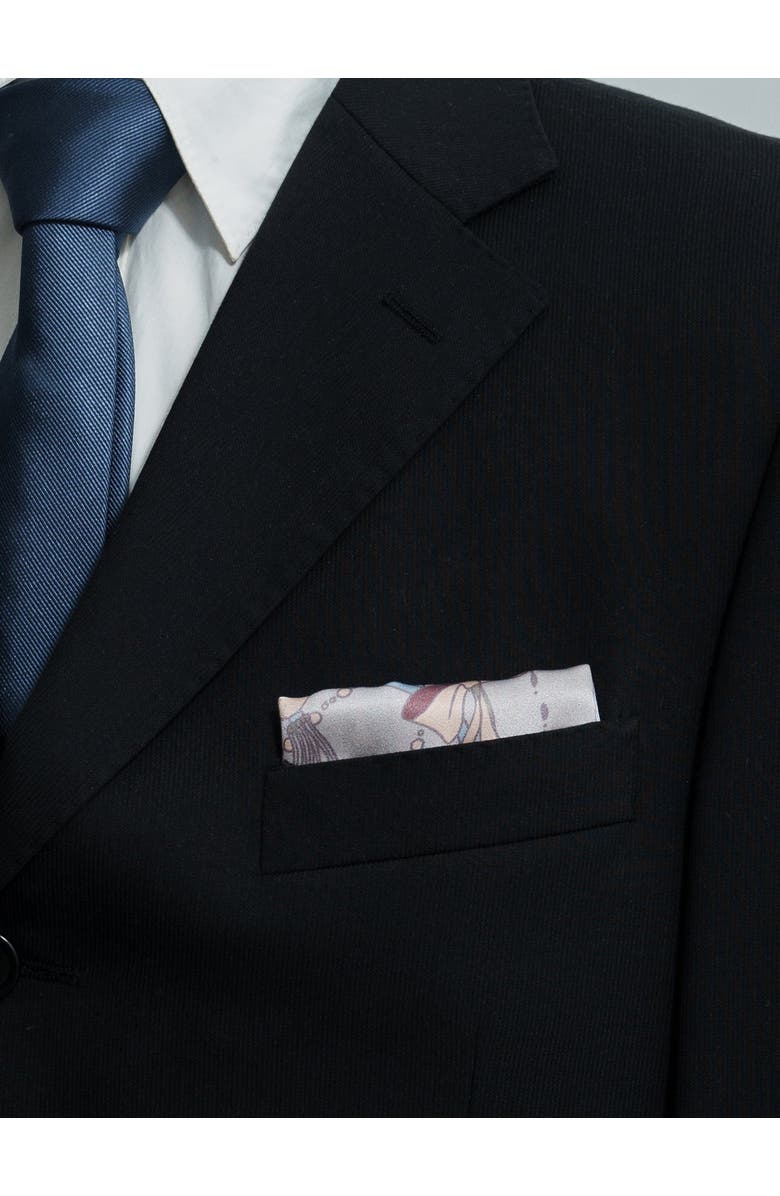 Lost Pattern Datura Silk Pocket Square, Alternate, color, Silver