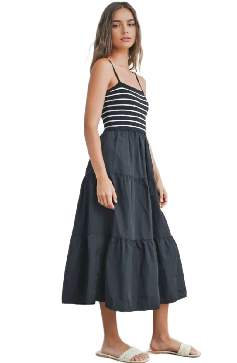 Knit and Lounge Knit Bodice Tiered Spaghetti Strap Midi Dress, Alternate, color, 