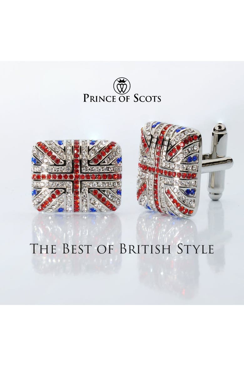 Union Jack Crystal Cufflinks - British Flag Enamel & Crystal Accents, Alternate, color, British Flag Enamel