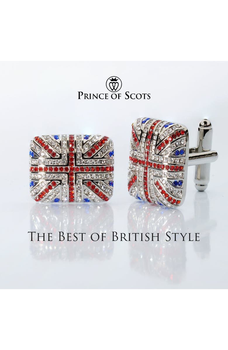 Prince of Scots Union Jack Crystal Cufflinks - British Flag Enamel & Crystal Accents, Alternate, color, British Flag Enamel