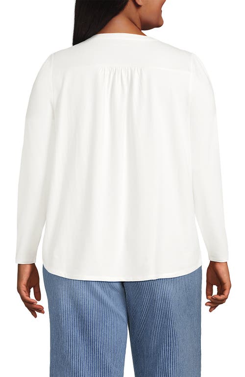 Lands' End Long Sleeve Lightweight Jersey Notch Neck Tunic Top In White