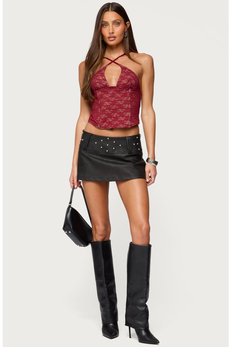 Luella Stud Faux Leather Miniskirt, Alternate, color, BLACK