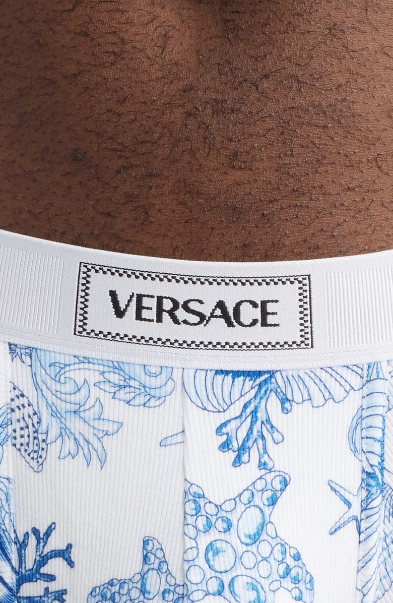 Versace '90s Logo Stretcg Cotton Rib Boxer Briefs, Alternate, color, White Bright Dv Blue